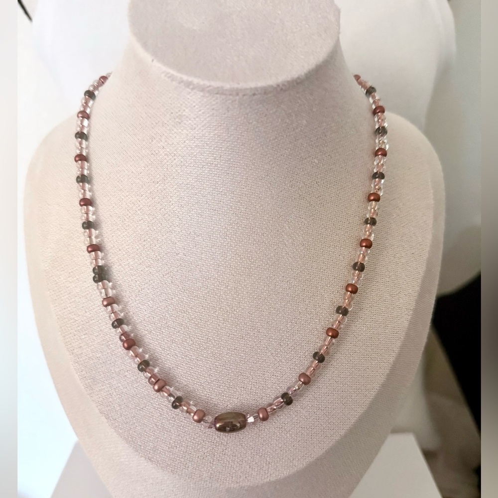 Earth-Tone Minimalist Beaded Layering Necklace -Adjustable Length